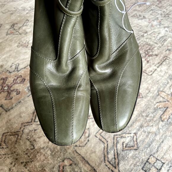 Bally "Tigas" Tall Green Leather Designer Italian Heeled Boots EU39 / US8.5 EUC - Picture 3 of 12